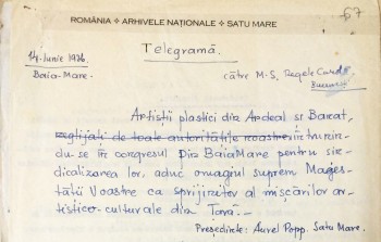 Telegramă trimisă de Aurel Popp regelui Carol al II-lea