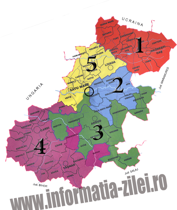 harta judetului Satu Mare impartita pe colegii electorale uninminale
