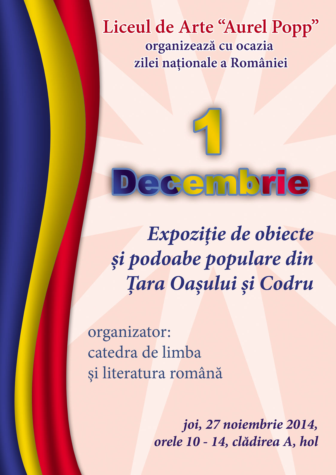 Vineri, 28 noiembrie 2014, de la ora 11, la Filarmonica "Dinu Lipatti" va avea loc un spectacol amplu de muzică și poezie urmat de o expoziție pregatita de elevii și profesorii de la arte plastice în holul instituției de cultură