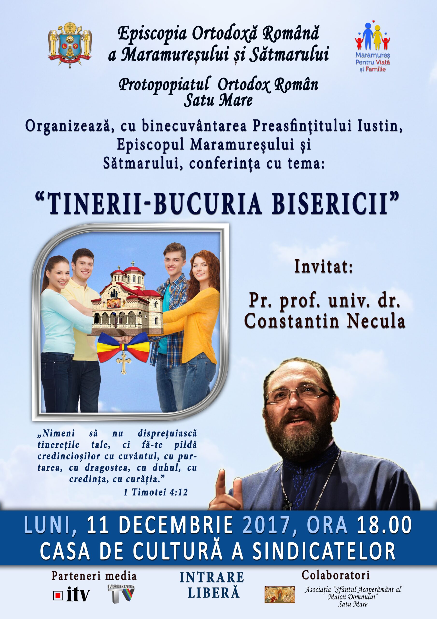 Pr. Constantin Necula va conferenţia la Satu Mare azi, 11 decembrie