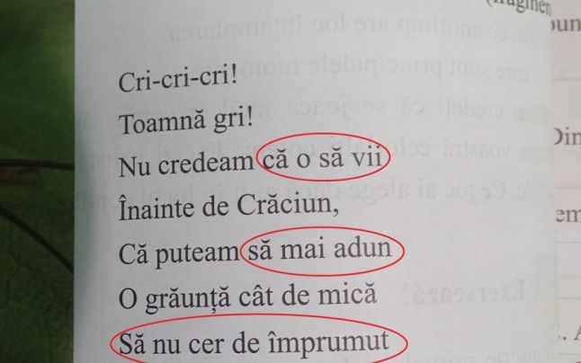 „Balada unui greier mic” de George Topârceanu apare cu greșeli în manualul de clasa a II-a