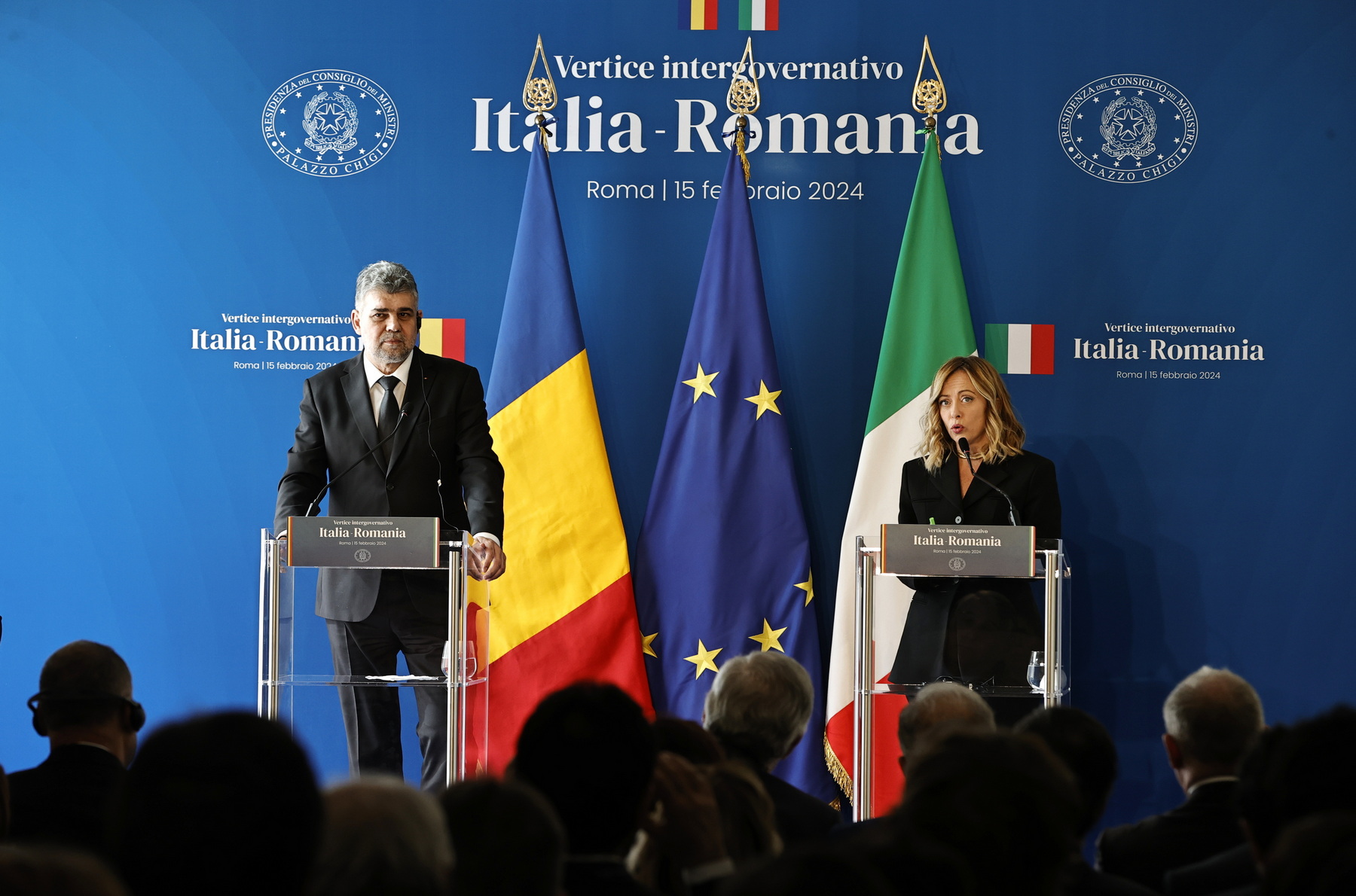 Prim-ministrul Italiei, Giorgia Meloni și premierul României, Marcel Ciolacu