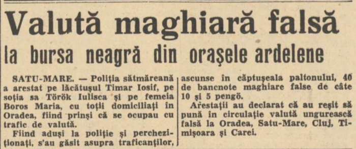 INFORMAȚIA DE DUMINICĂ: Valută maghiară falsă la bursa neagră din oraşele ardelene în 1938