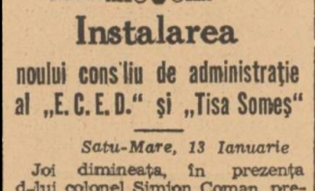 Instalarea noului consliu de administraţie al „E.C.E.D.“ şi „Tisa Someş“ Satu-Mare, 13 ianuarie 1939