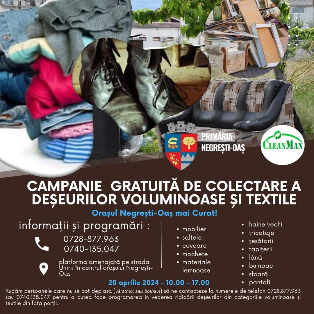 Campanie gratuită de colectare a deșeurilor textile și voluminoase