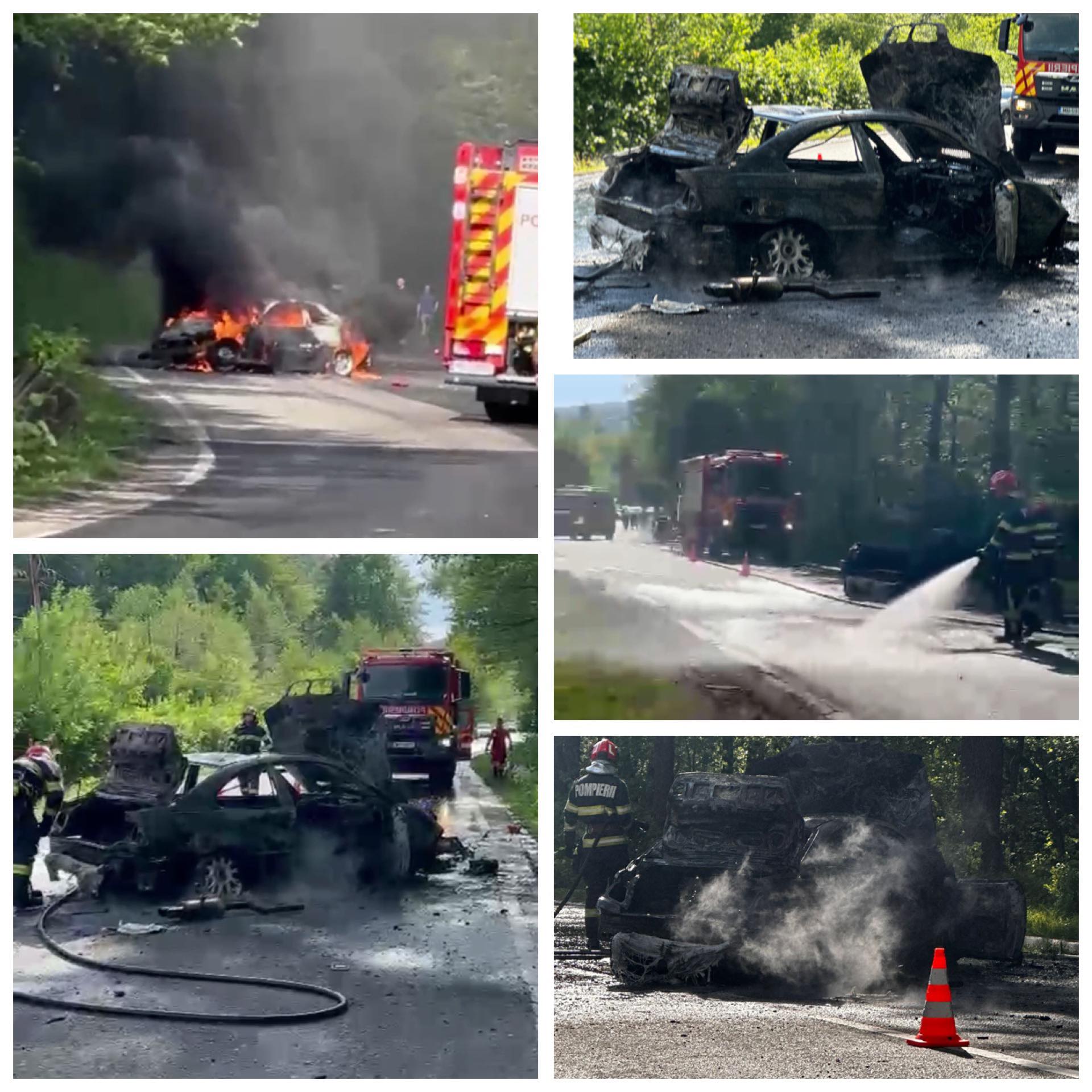 VIDEO: Grav accident în Baia Sprie. O maşină a luat foc