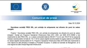 Dezvoltarea societății PREG SRL prin achiziționarea de echipamente energetice eficiente