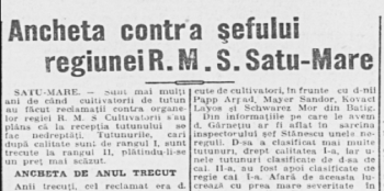 Anchetă contra şefului Regiei Tutunului (R.M.S.) la Satu-Mare