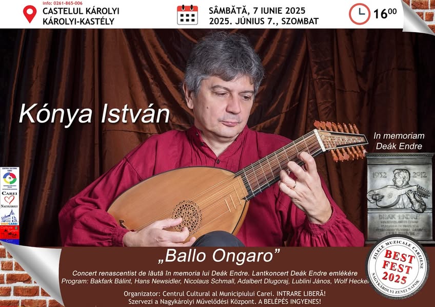 Eveniment Cultural la Carei: Recital de Lăută cu István Kónya, 7 Iunie 2025